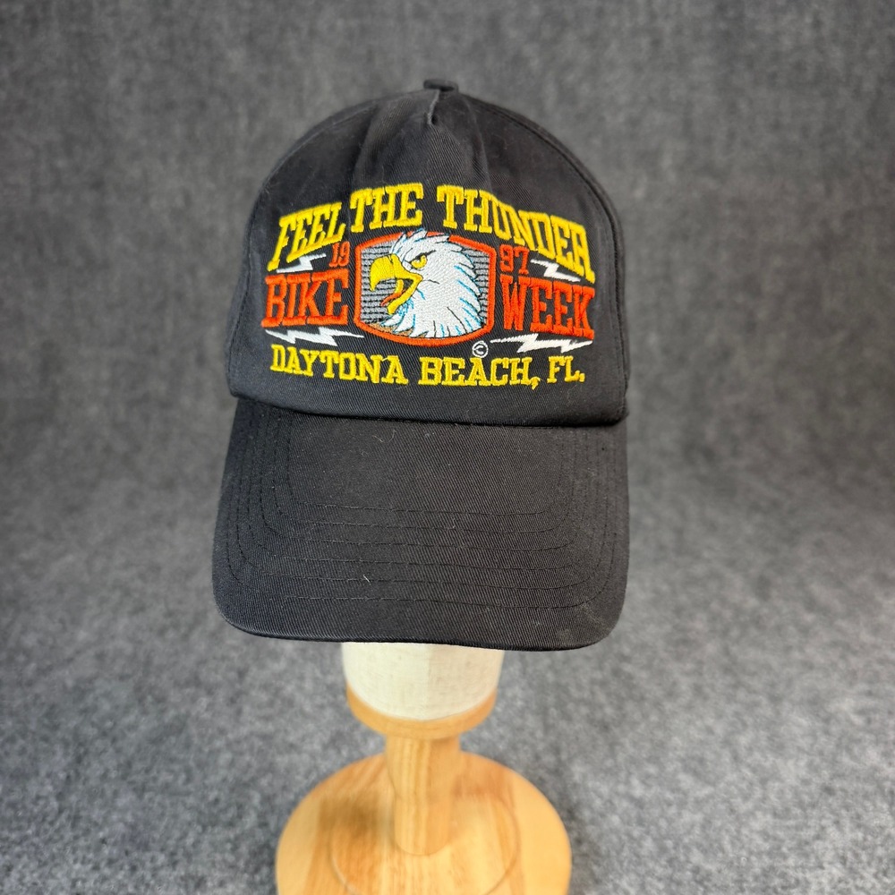Vintage 1997 Daytona Beach Bike Week Hat CSI Feel The Thunder Eagle Black Cap